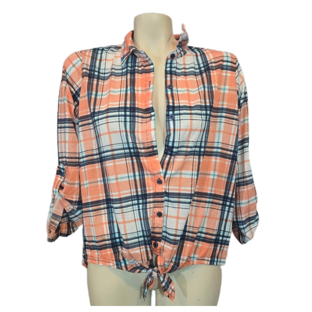 New York Laundry Orange and Blue‎ Plaid Button-Down Shirt